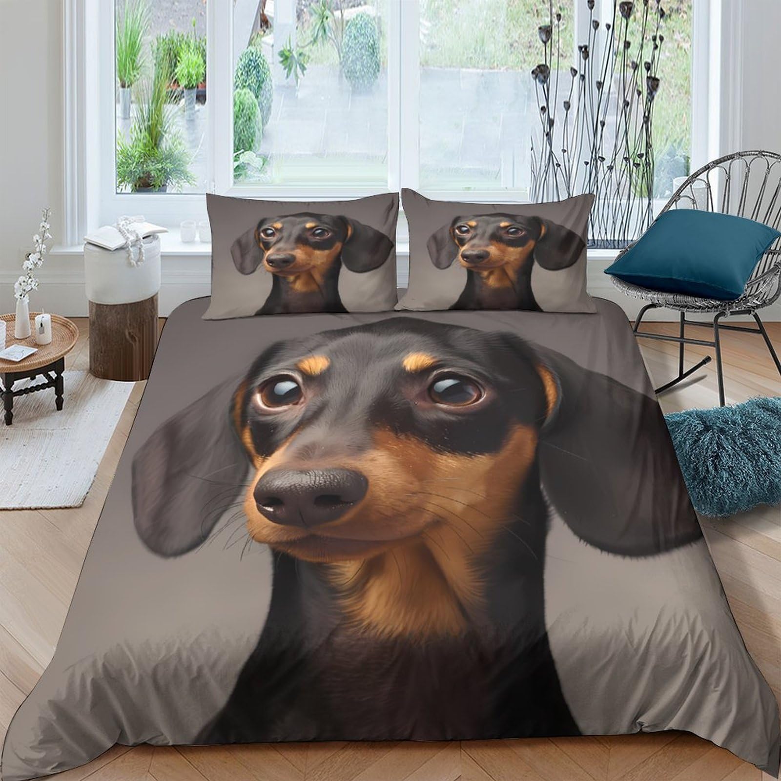 Ctjqhvkz Style-4 3D Printed Dachshund Dog Fitted Sheet Microfiber Soft Brown Black Mattress Cover For Bedroom Guest Room Decor Single（135X200cm）