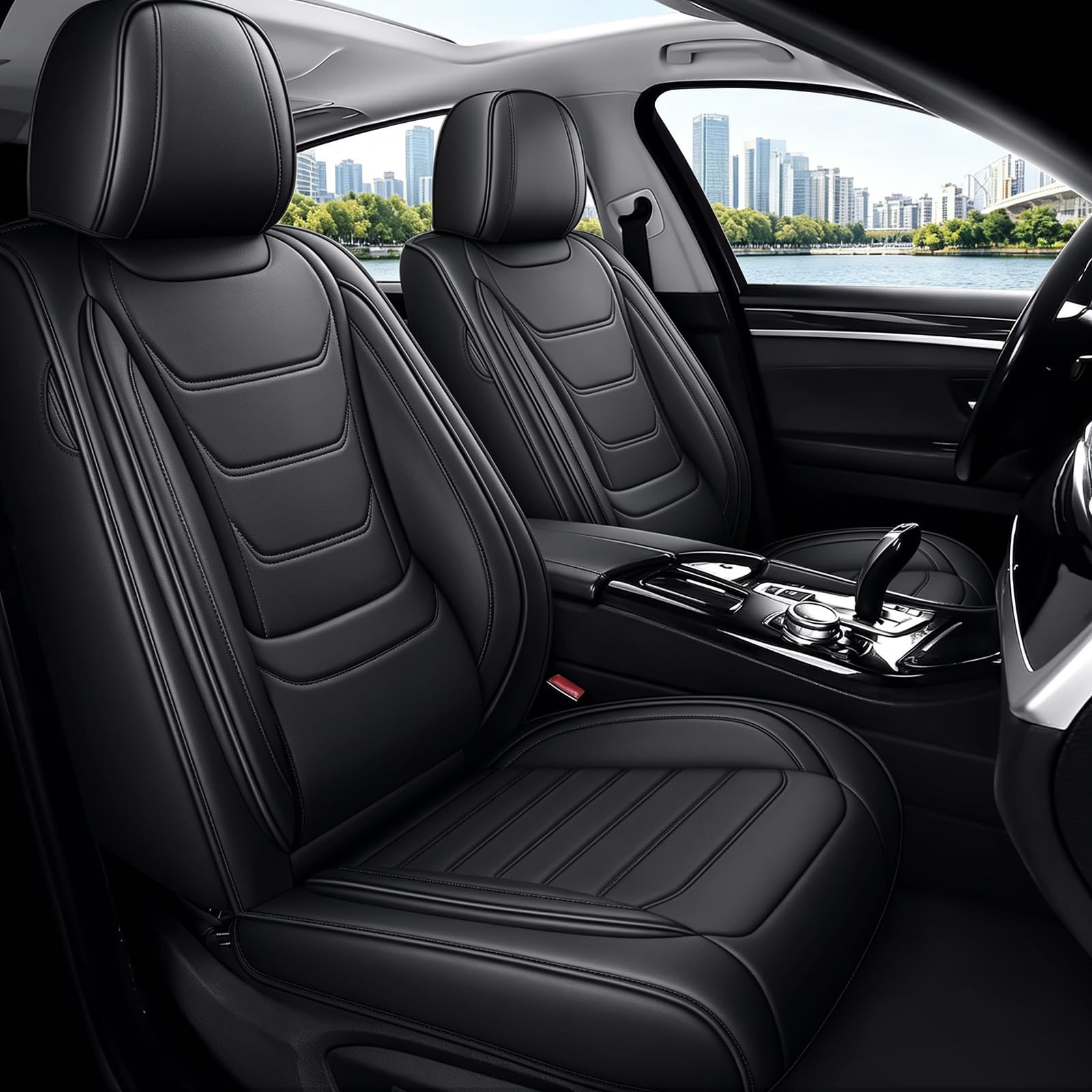 Autositzbezüge Kunstleder Komplettset für BMW 118 1999-2026, Auto Sitzbezug für 5 Sitze, Wasserabweisend, rutschfest, Vordersitze und Rücksitze, mit Montagezubehör, Schwarz