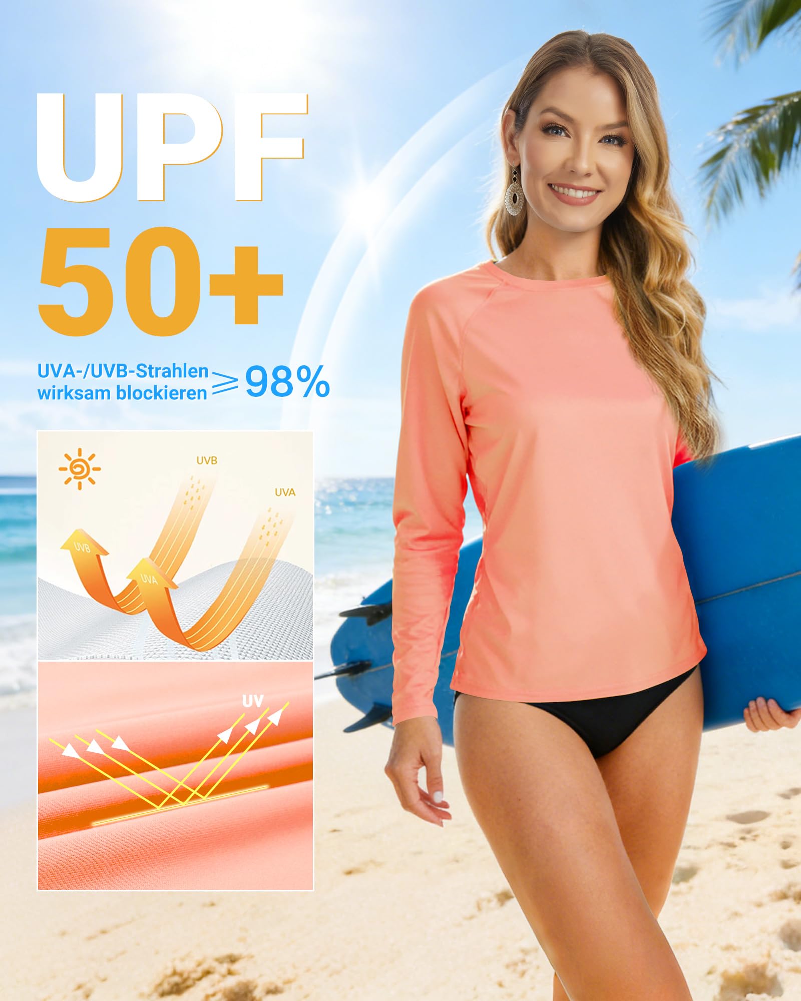 MEETYOO Maillot UV UPF 50+ pour Femme, Respirant, Doux pour la Peau, séchage Rapide, avec Coutures renforcées, idéal pour Le Surf, l'aviron et Le Fitness