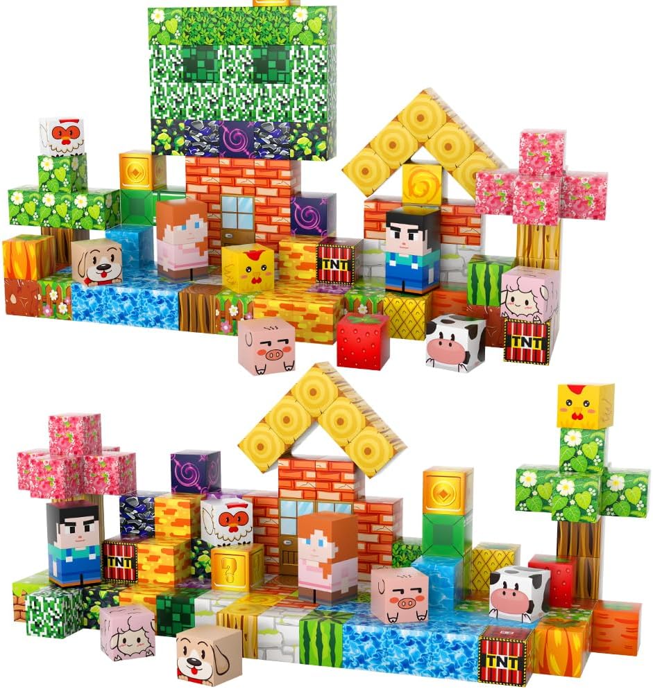 Tabitgs Magnetic Blocks, 120-Piece 0.8in Building Magnet Game Set, Stacking Building Blocks Cubes Magnets for Kids, STEM Sensory Creative Toys Games for Toddler Boys & Girls