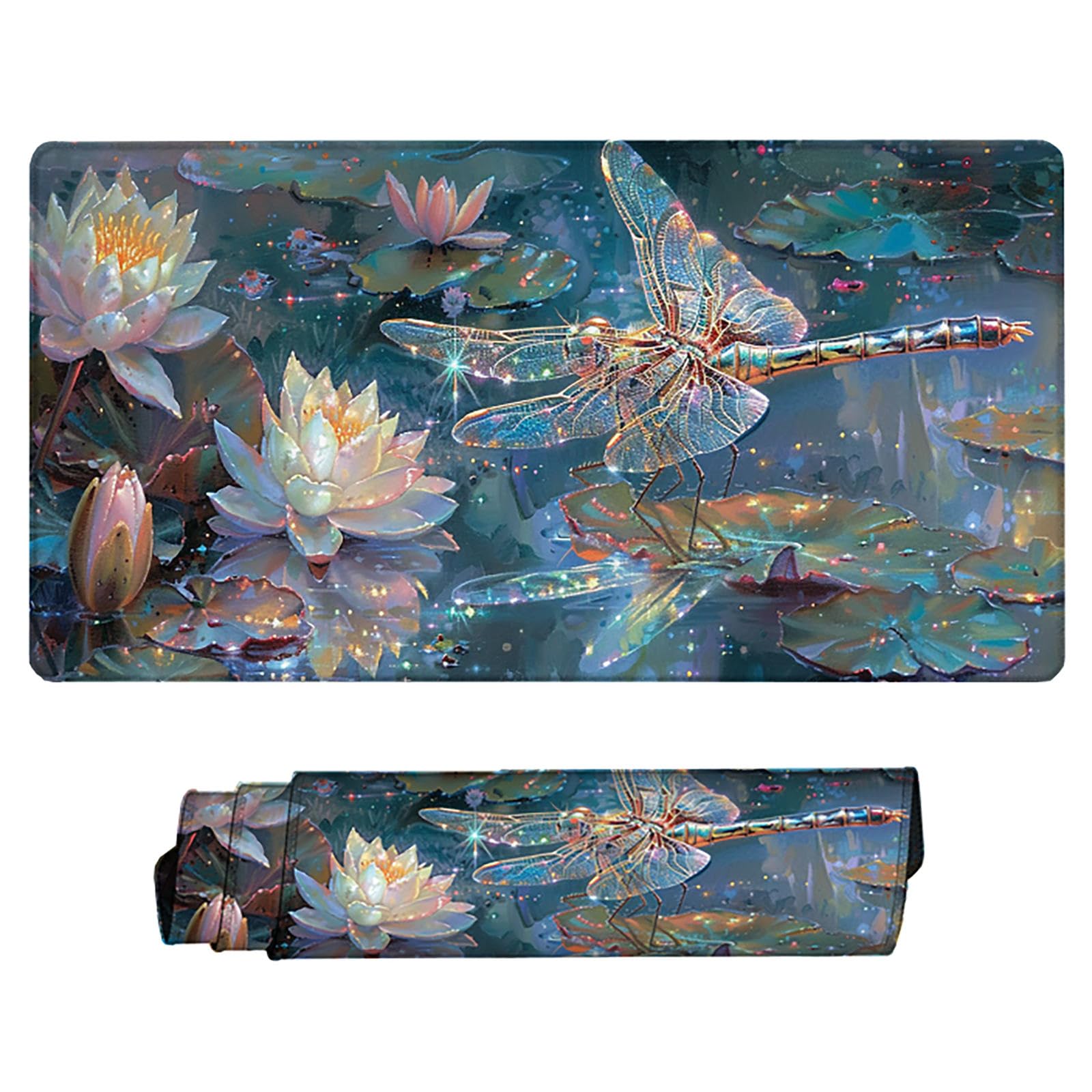 Kolorowa podkładka pod mysz XXL, podkładka na biurko, 1200 x 600 cm, szyte krawędzie, podkładka pod mysz, gumowa podstawa, ważka, gamingowa podkładka pod mysz, stabilna przyczepność na gładkich