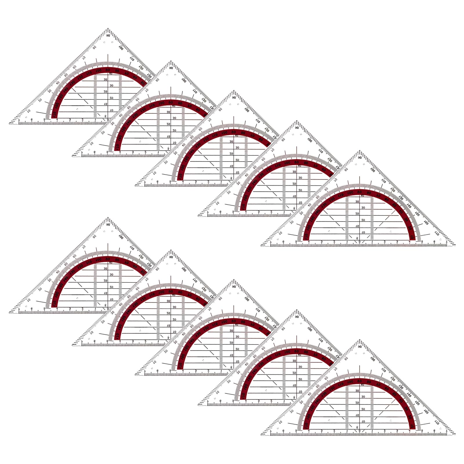 10Pcs Set Square Ruler Buil in 180 Degrees Math Protractors Multifunction Geometry Drawing Tool for Engineering Drafting Protractor with Measurement Scales