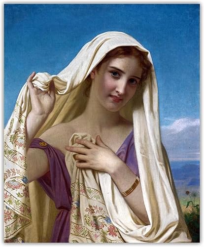 "Chica joven en un velo" por Hugues Merle impresión en lienzo, Cuadrode arte de pared para la decoración del hogar de la sala de estar 23.6x28.3 in