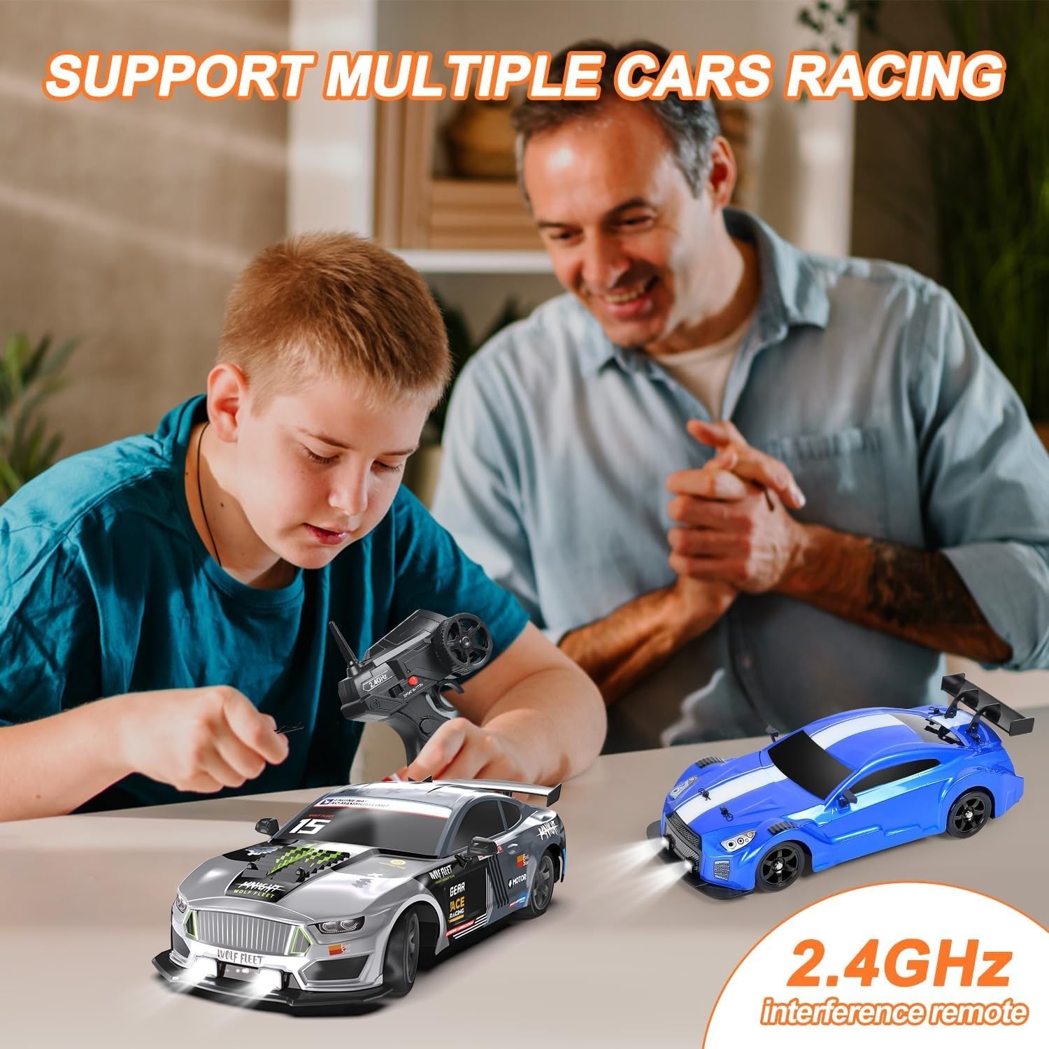 Skala 1/24 Rc Drift Car 4wd High Speed Pilot Racing Car Ze światłami Led I Opryskiwaczem, Opony Wyścigowe Do Driftu, Prezent Urodzinowy Dla Chłopców