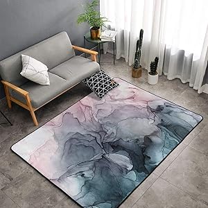 Blush and Payne'S Grey Flowing Abstract Marble Painting Anti-Slip Grey Rug Spice Up for Living Room Bed Room Area Rug 4x6