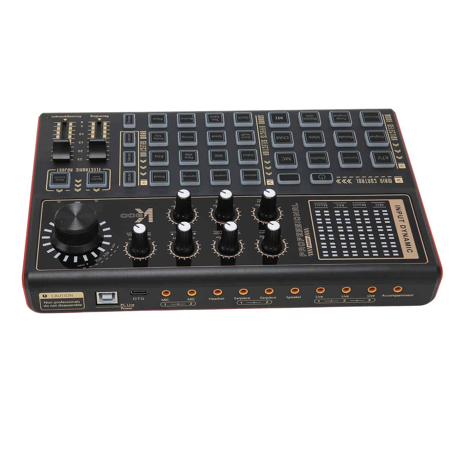 Sound Mixer Board, Bunte Licht Voice Changer Soundkarte, Audio Mixer Sound Mixing DJ Konsole 12 Modi 16 Soundeffekte für Musik Karaoke Singen (Schwarz)