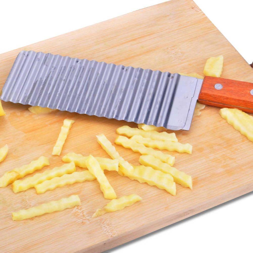 Wooden Handle Wave Knife Corrugated Knife Cut Fries Handmade Noodles Knife