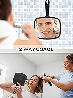 Vista 4 de OMIRO Espejo de mano de 9.3 pulgadas de largo x 6.6 pulgadas de ancho, espejo de mano negro con mango