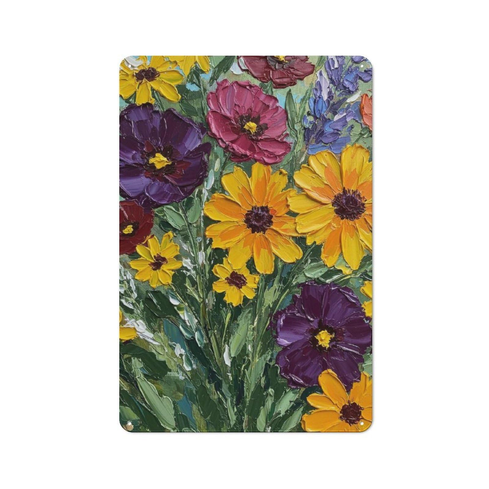Junmoney Style Vibrant Floral Bouquet Vintage Metal Plaque 30X20cm For Hobby Room Or Studio, Suited To Hobby Room Decor Fans