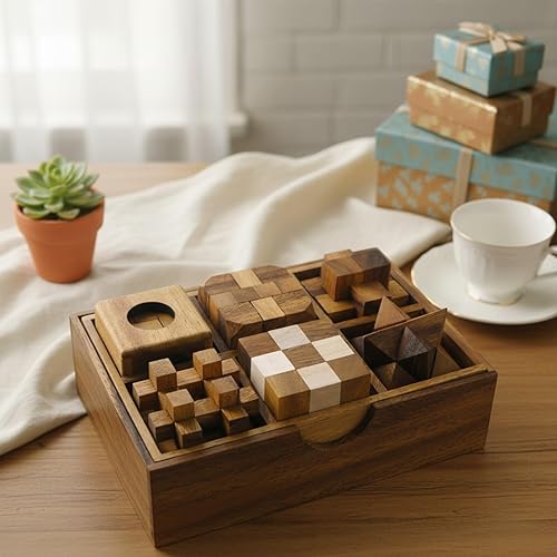 Miniatura 2 de Juego de regalo de 6 rompecabezas de madera en una caja de madera - Rompecabezas de IQ únicos 3D