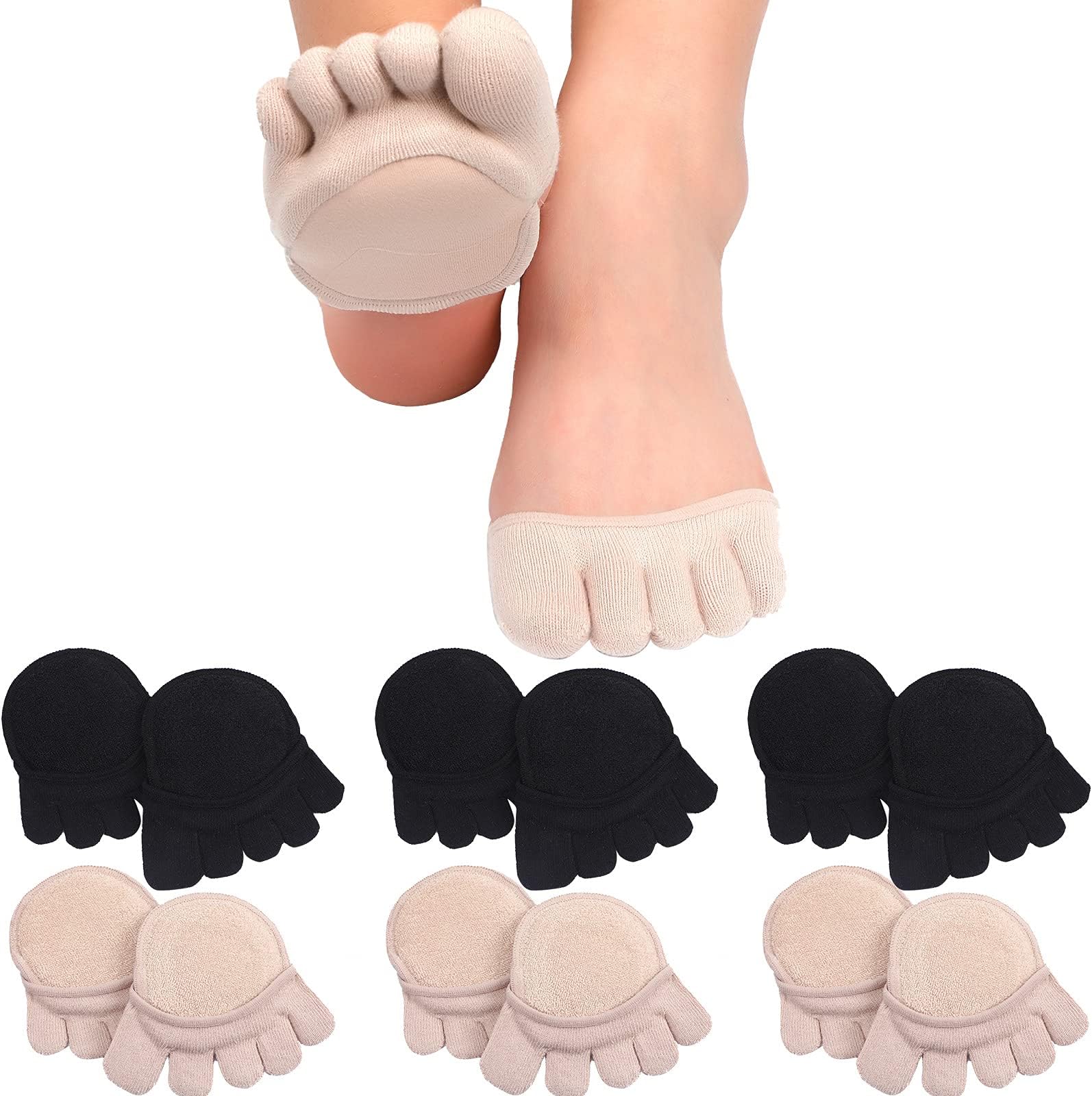 6 Pairs Toe Topper Socks Women No Show Liner Finger Half Non Slip Invisible Separated Socks Suitable for Thin Feet