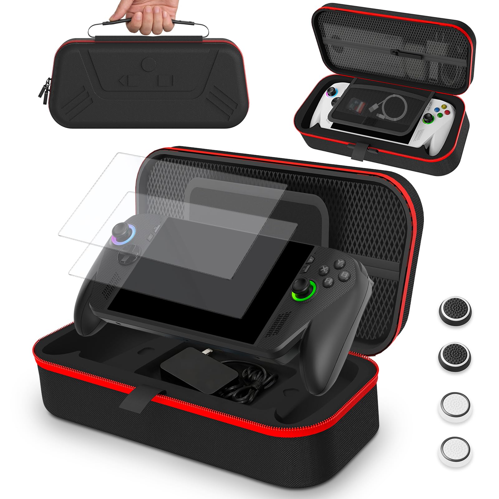 JDGPOKOO Hard Carrying Case for ASUS ROG Xbox Ally & ROG Xbox Ally X 7" 2025, 7 in 1 Accessories Bundle with 2 Screen Protectors, 4 Thumb Grip Caps, Portable Travel Storage Bag Fits Adapter, Cable - 2