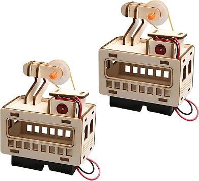 2 Sets Interactive Wooden Cable Car Model Set Educational Science Toy for Imagination and Logical Thinking Hands on Learning Toy