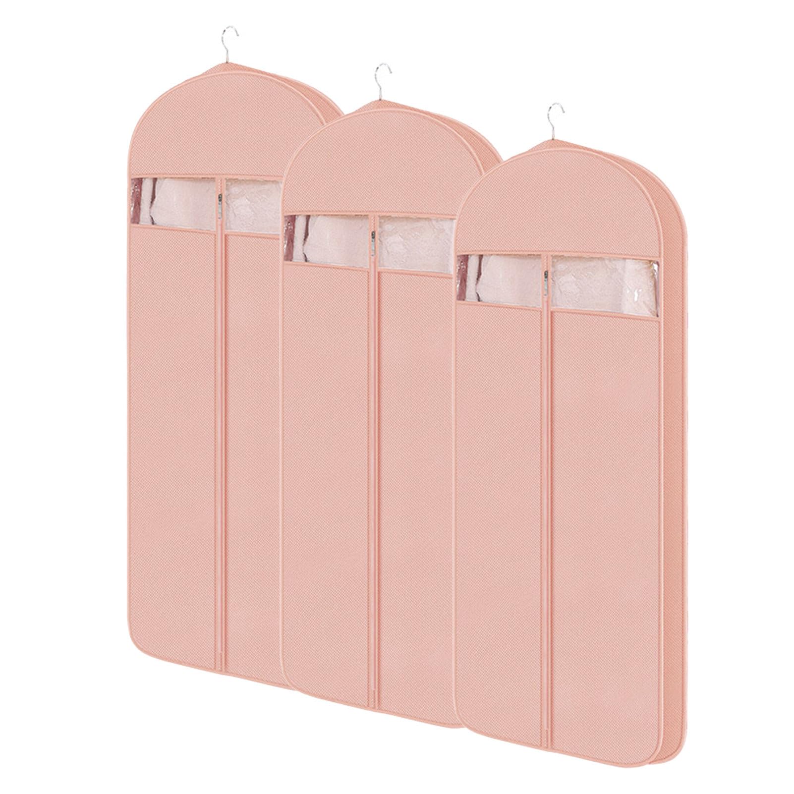 borsa per vestiti, Confezione da 3 borse in tessuto non, borsa viaggio for abiti con finestra trasparente, custodia for riporre indumenti, organizer for guardaroba(Pink,130x60x10cm)
