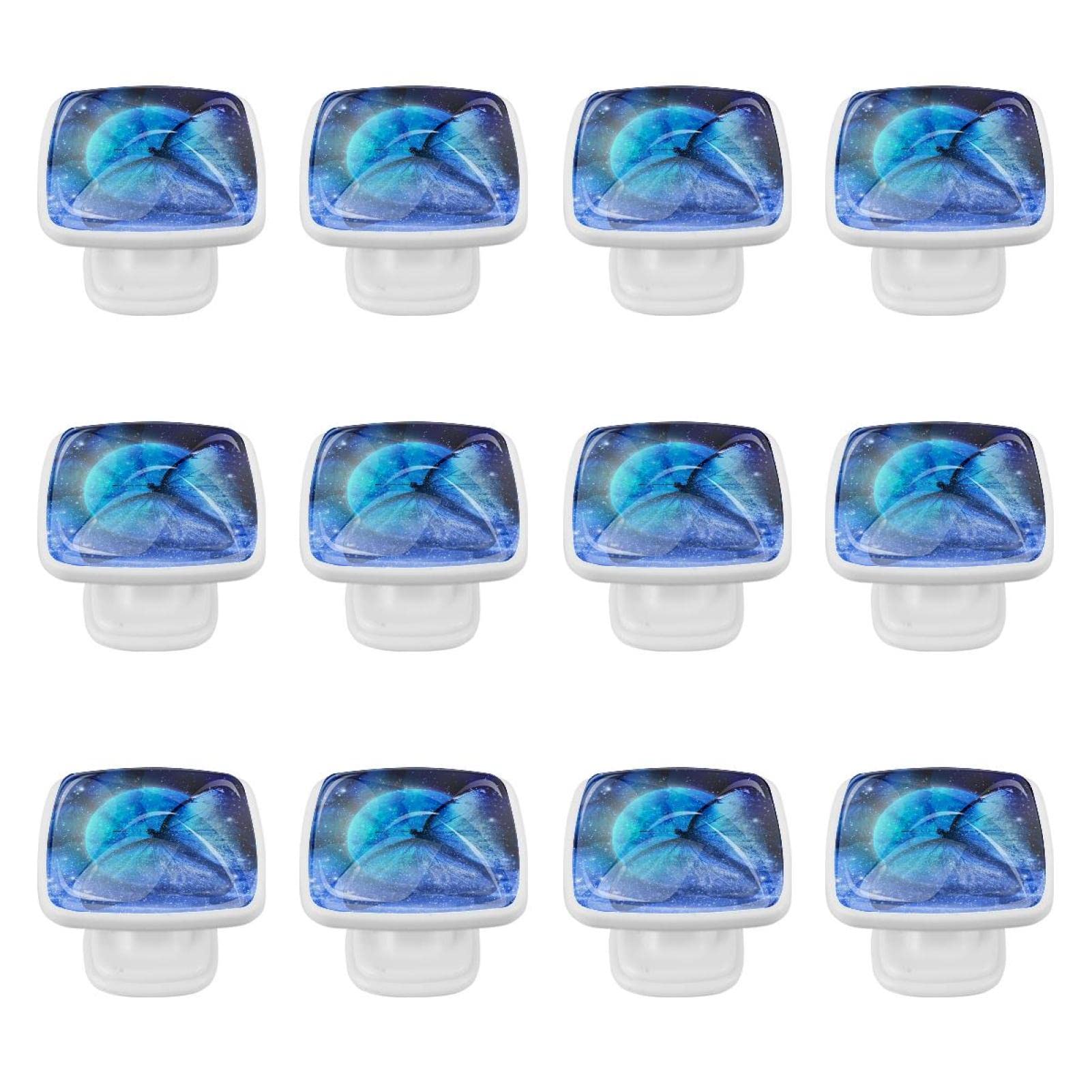 Boutons pour armoires et tiroirs bleu papillon lune lot de 12 pièces