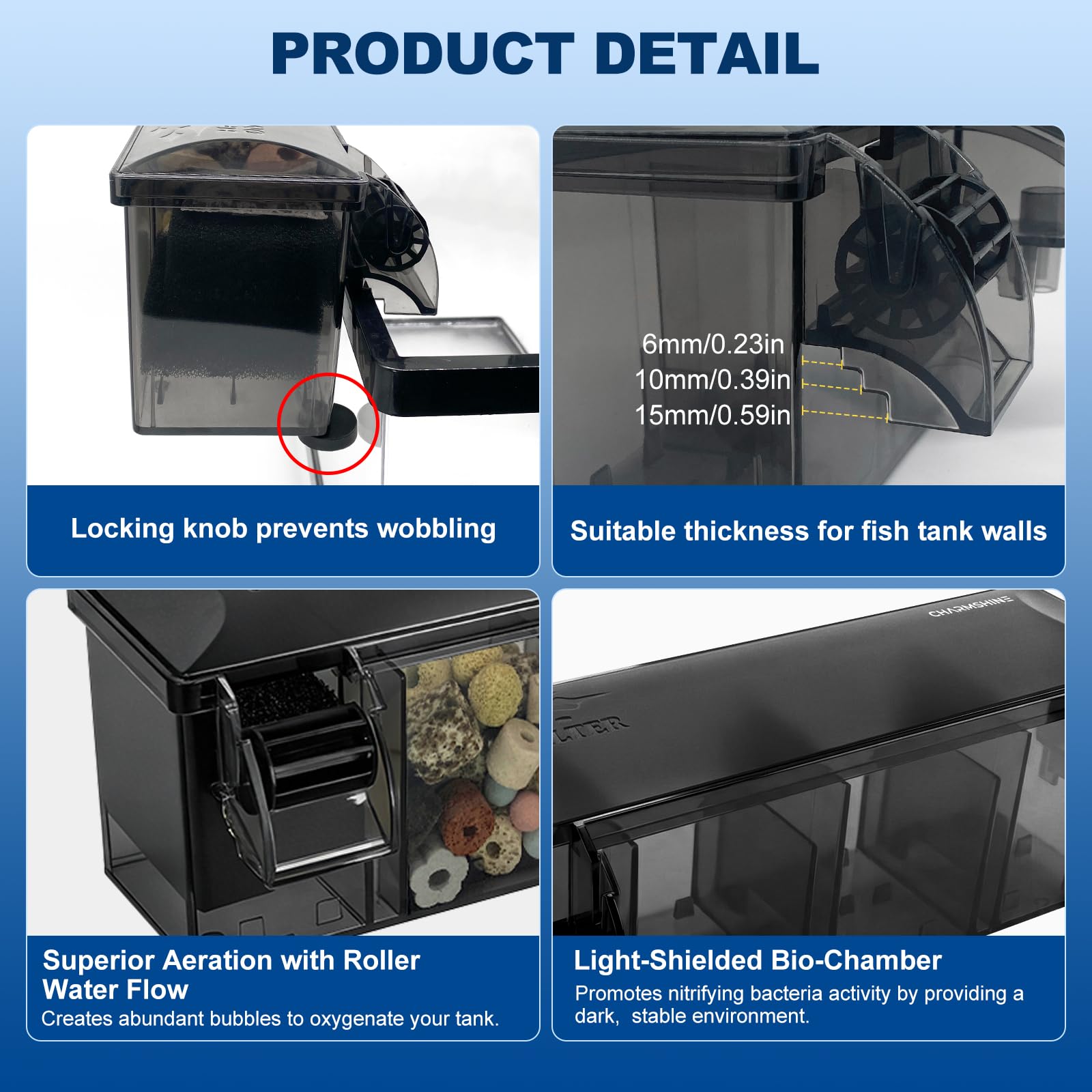 Hang-on-Back Aquarium-Filterbox mit 10 W Wasserpumpe, Wasserfall-Sauerstoffversorgung, passend für hohen und niedrigen Wasserstand, für 30-78 Liter Fisch- und Schildkrötenbecken