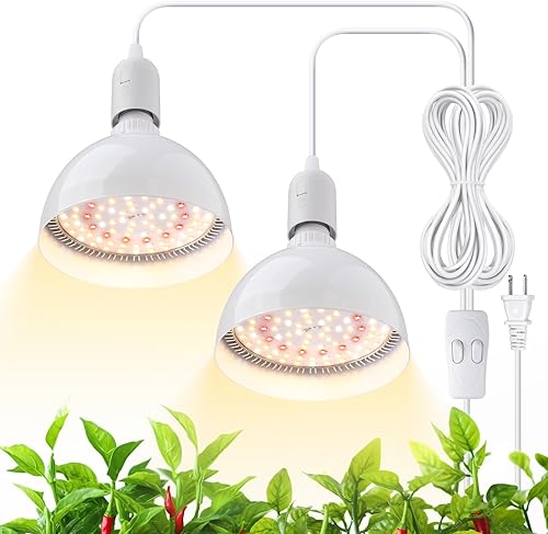 Barrina Bombilla LED de crecimiento, espectro completo de 50 W (2 x 25 W), con cable de alimentación de 16.4 pies, luces de cultivo colgantes para