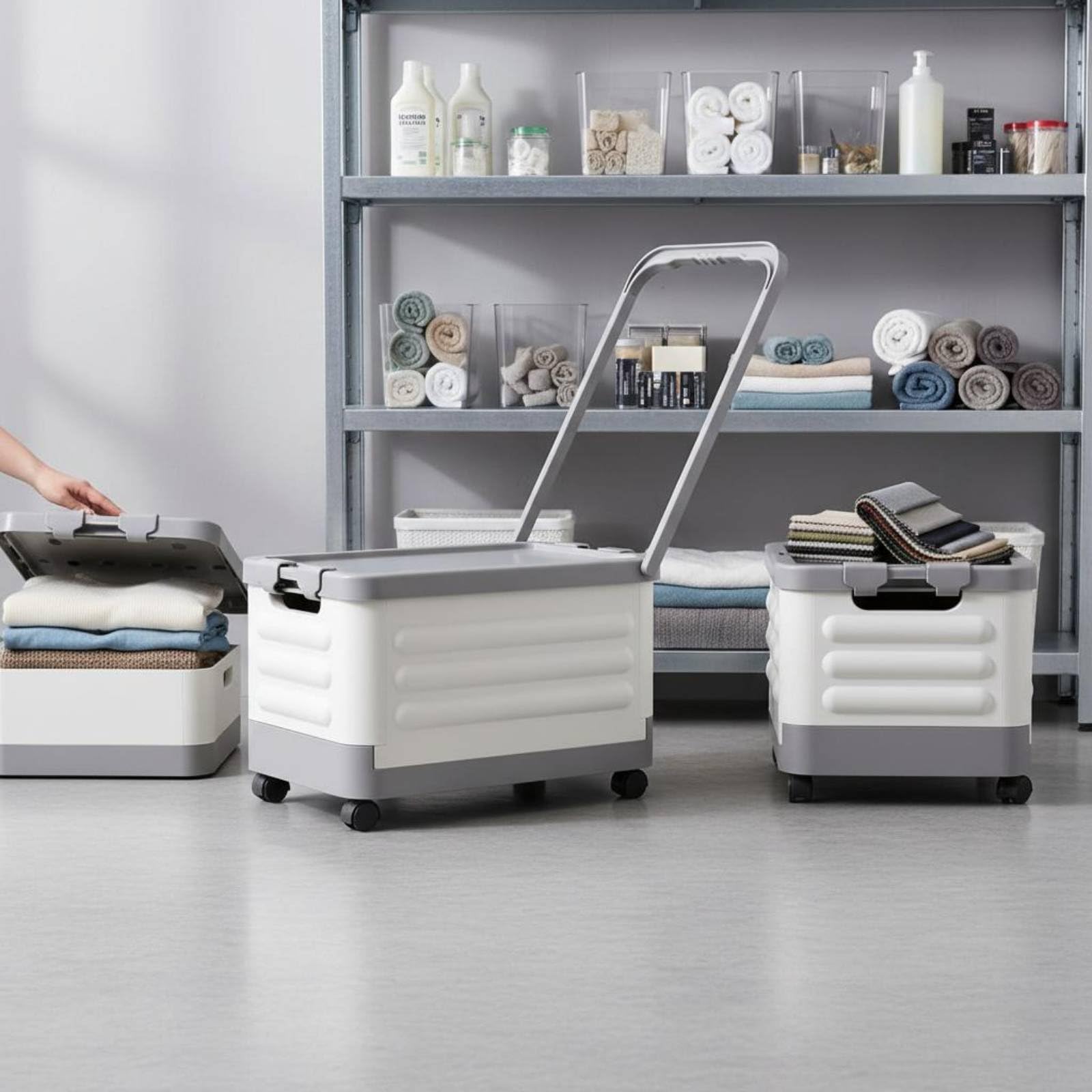 Contenitore Sottoletto con Ruote Salvaspazio Contenitore Sottoletto con Rotelle Facile da Montare Box Portaoggetti Ruote per Dormitorio, Grigio Bianco, size to 2