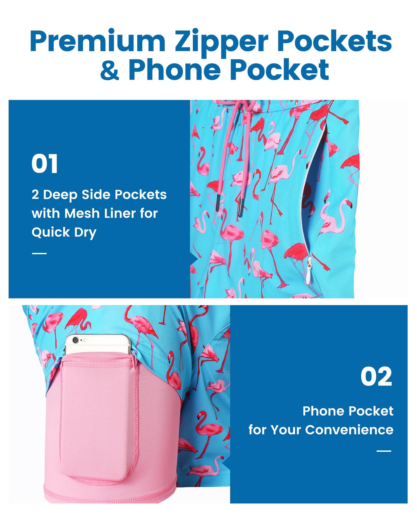 Maamgic Uomo Costume da Bagno Corto 2-in-1 Compressione Pantaloncini da Surf 7 Pollici Interni Asciugatura Rapida Shorts con Tasche