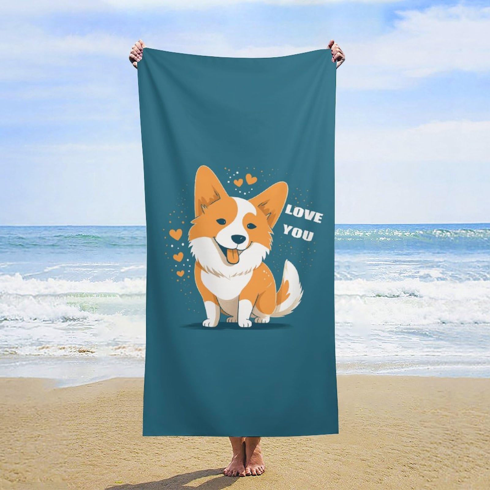 Anceky Oversized Corgi Beach Towel Soft Microfiber Bath Towel Quick Dry Absorbent Travel Pool Towels Lightweight Sand Free Blanket Machine Washable for Swim Picnic