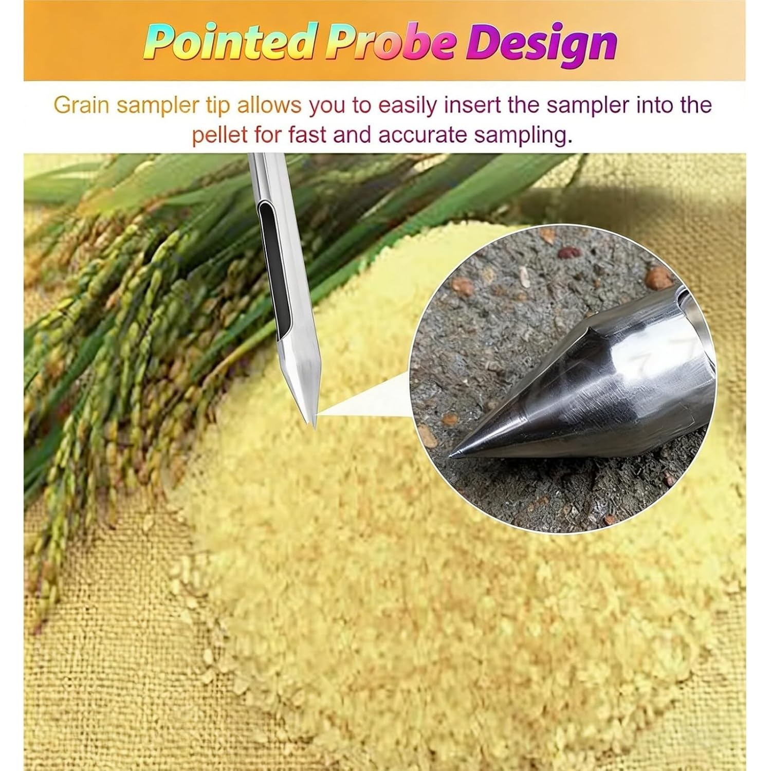 Grain Probe Sampler, 2m Stainless Steel Double Layer Sampling Tube | Heavy-duty rotary handle sampler for rice, corn, wheat, soybeans. Silver-finished probe extractor(1.5m/60in)