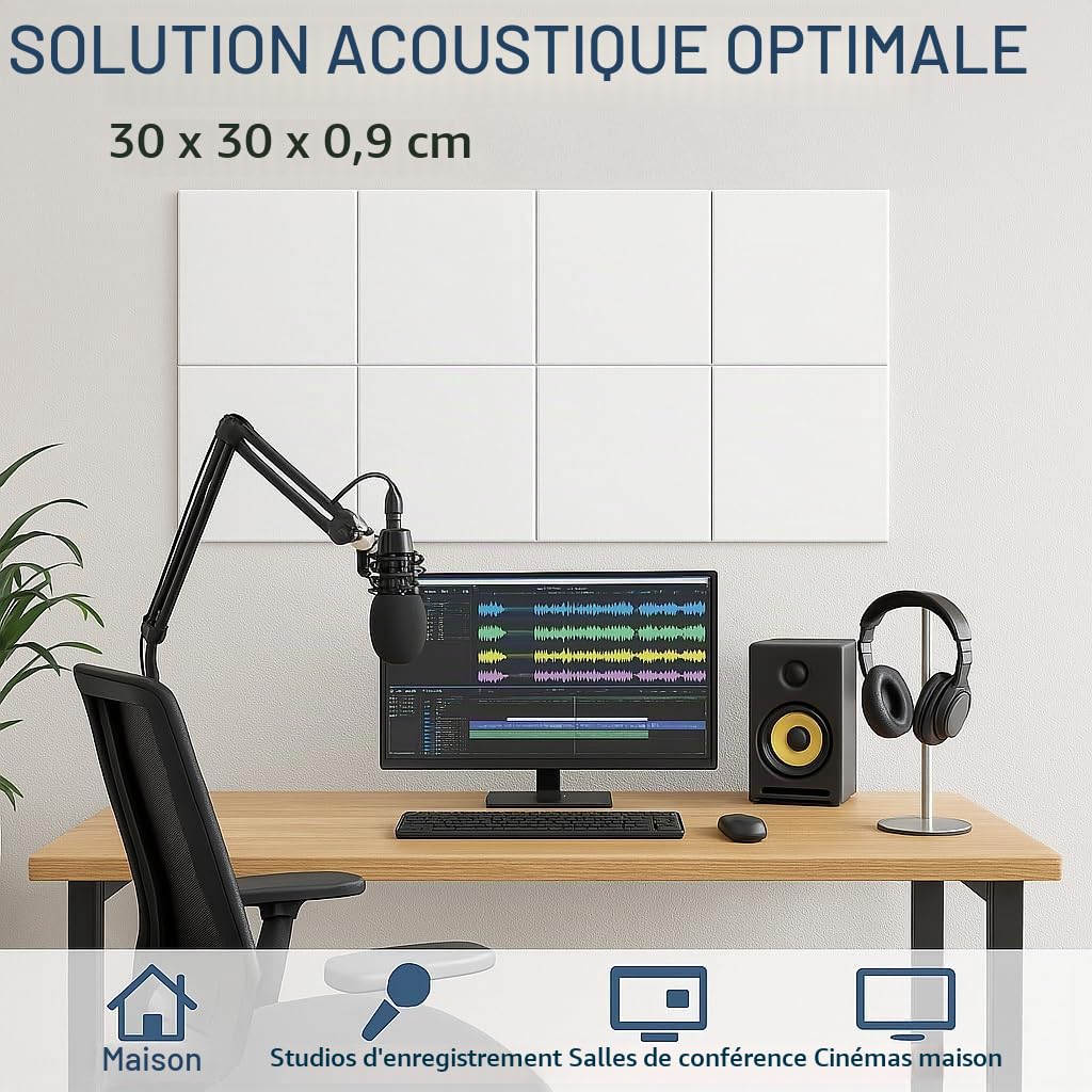 MatoSan® 30 Feuilles Panneau Acoustique Auto-Adhésif pour Isolation Acoustique Insonorisant Mur Haute Densité pour Mur Plafond Bois & Porte Panneaux Acoustiques Chambre Isoler Contre le Bruit