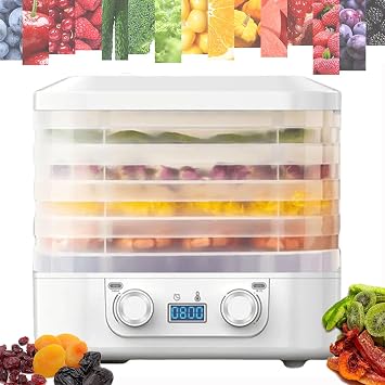 Food Dehydrator Machine, Dehydrator For Food And Jerky, Dryer Machine for Candy and Snacks, 5 Trays, Temperature Control95oF-158oF 48 Hour Timer For Food, Jerky, Meat, Fruit, Herbs,White