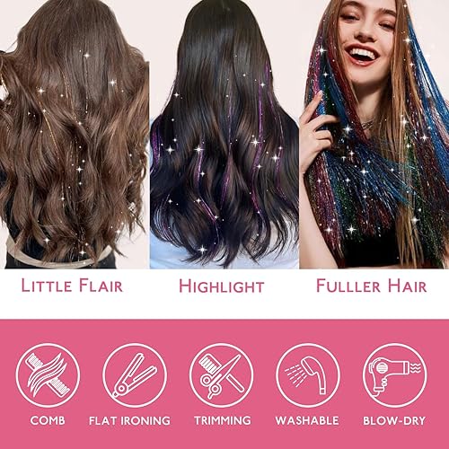 Miniatura 5 de WENNALIFE Kit de oropel de cabello para niñas, extensiones de cabello de oropel de color plateado de 48 pulgadas para niños, accesorios de Navidad,