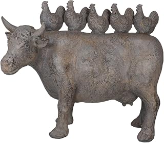 Ebros Gift Piggyback Ride Rustic Farmhouse Chickens Hens Marching On Holstein Cow Back Figurine 10.25" High Country Animal Farm Vintage Antique Style Finish Collectible