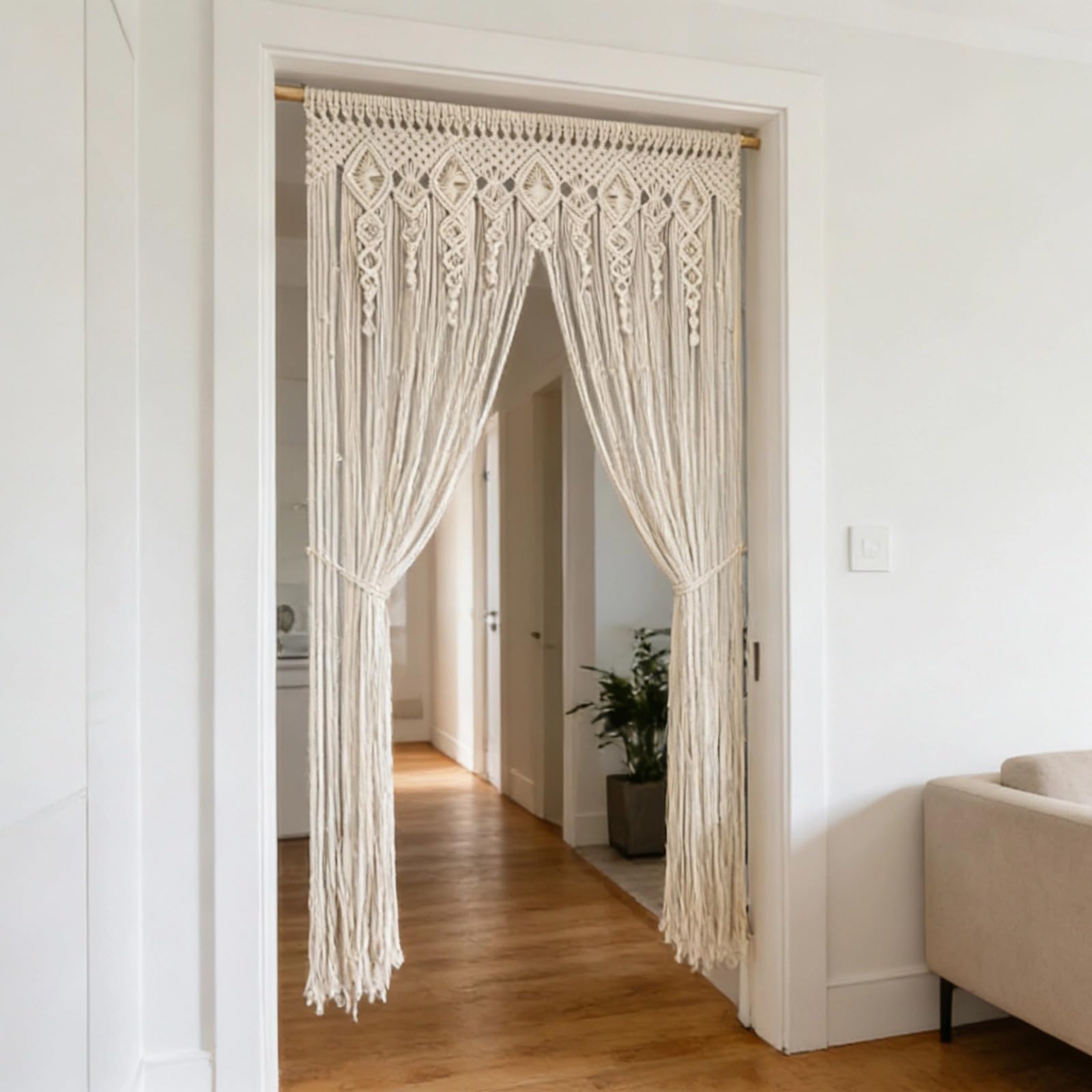 Rideau bohème en macramé en coton tissé à suspendre au mur - 90 x 180 cm - Pour porte, toile de fond de mariage et décoration d'intérieur
