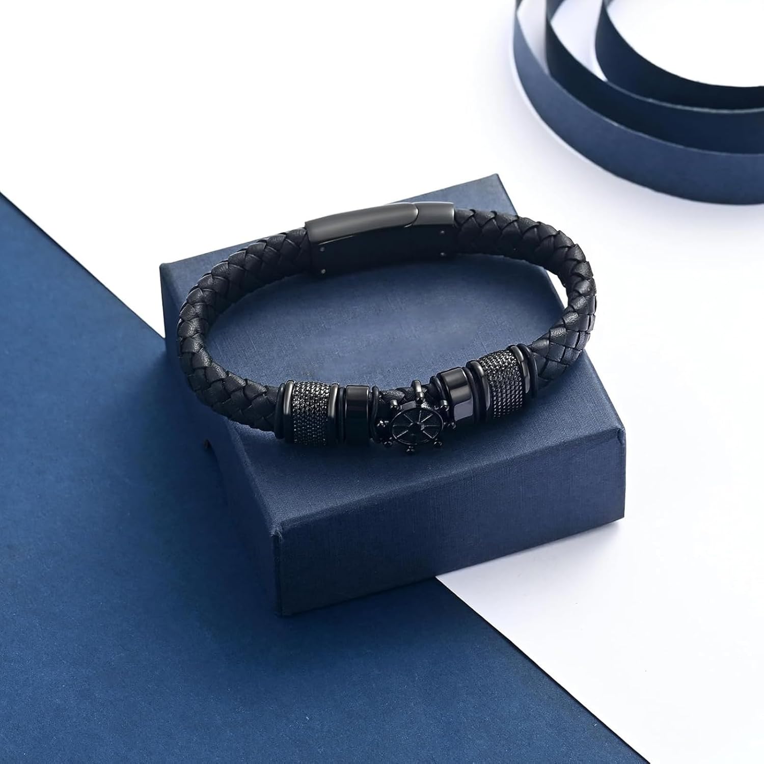 zeqingjw Cremation Jewelry Ship Rudder Urn Bracelet for Ashes for Men Memorial Keepsakes Handmade Braided Ashes Bracelet Bangle for Loved Ones and Pets - Image 3