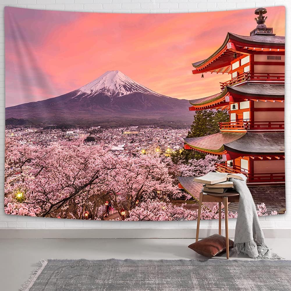 NYMB Asian Japanese Tapestry Wall Hanging Japan Pagoda