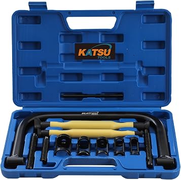 KATSU Tools 12-Piece Portable Valve Spring Compressor Tool Kit with Valve Lapper Set, for Car Van Motorcycle Automotive, Model 450342