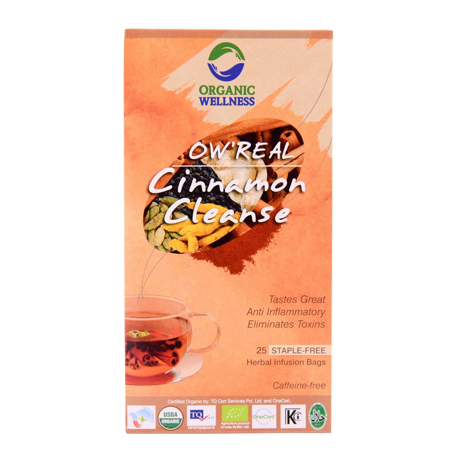 ORGANIC WELLNESS Cinnamon Cleanse Tea | 25 Tea Bags I Herbal Infusion I Ginger & Black Pepper
