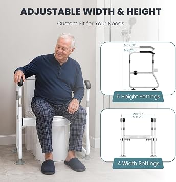 Toilet Safety Rails for Elderly, Adjustable Frame, 330 lb Capacity