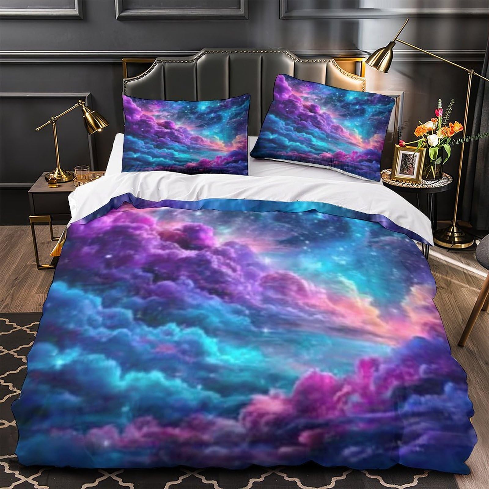 Cosmic Nebula Quilt Cover 3D Print Anti-allergic 3 Pieces Bed Set Hidden Zipper Vibrant Space Comforter Cover Ultra Soft Breathable for Adults Kids Teens Women Youth Teenagers Super king（260x220cm）