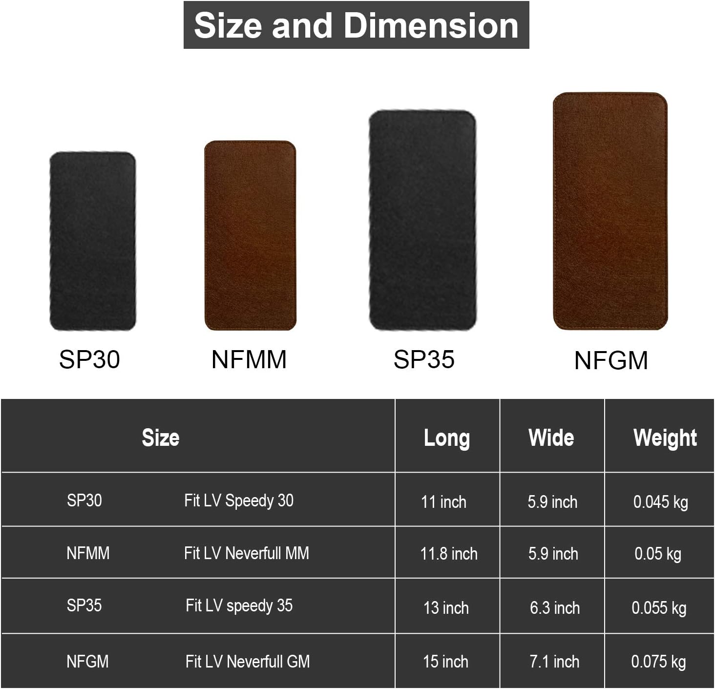 OMYSTYLE Base Shaper, Felt Handbag Base Shaper for Neverfull MM, 8 mm Lightweight Bag Liner(11.8" x 5.9", Brown)