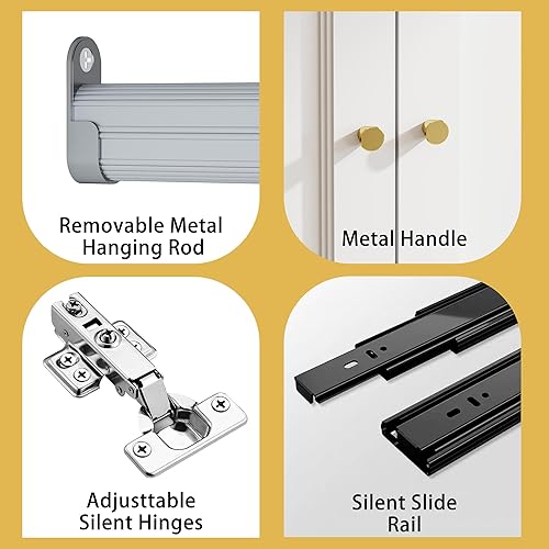 Miniatura 5 de Armario con cajones: Armario grande de 74 "con 4 puertas y 4 cajones, armario alto de madera para colgar ropa, Armarios modernos para dormitorio