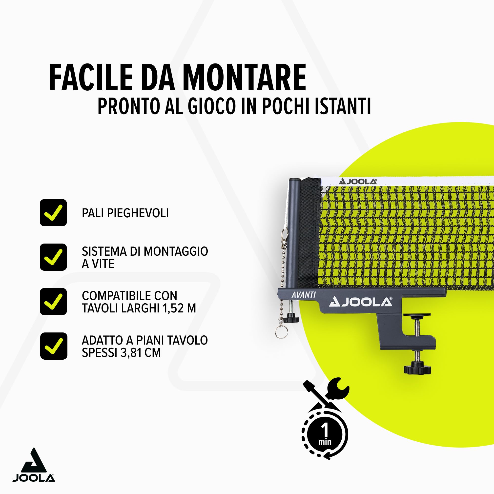JOOLA Avanti Rete da Ping Pong - Rete regolabile in altezza con guarnizione in metallo e montaggio rapido (Grigio scuro)
