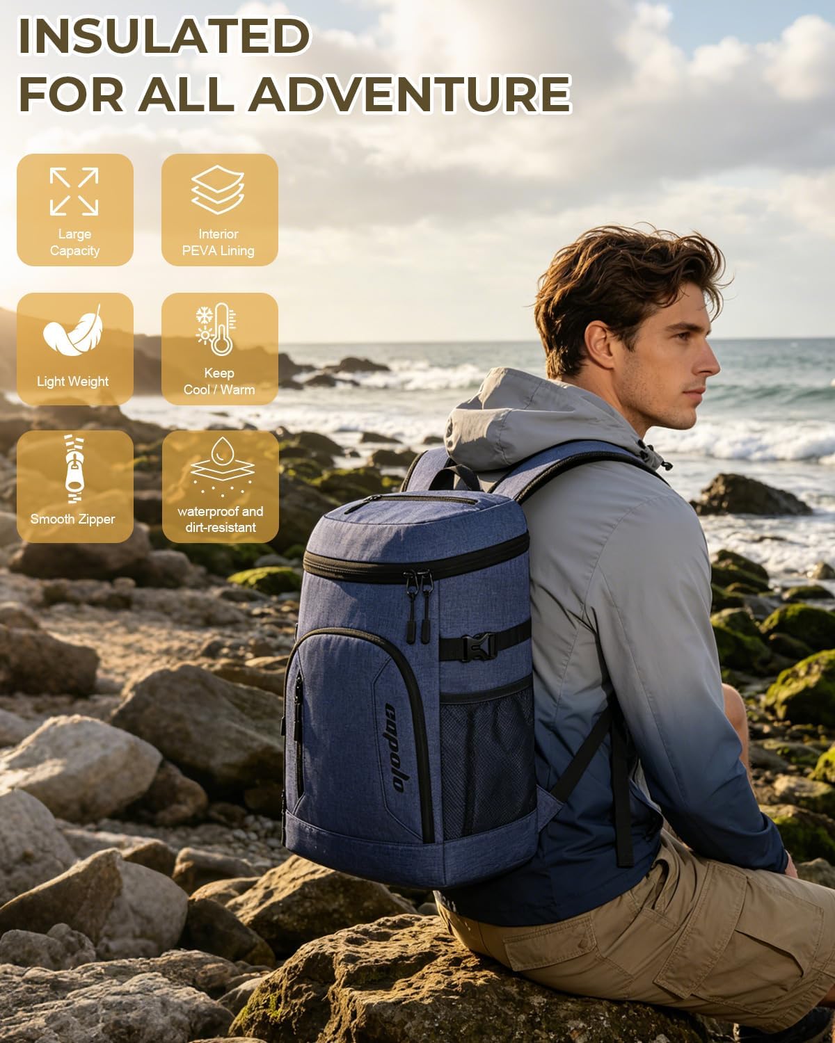 Capolo Cooler Backpack for Men Women Insulated Backpack Cooler Leak Proof Thermal Bag Beverage Soft Cooler Bag Lunch Backpack for Camping 30/45 Cans