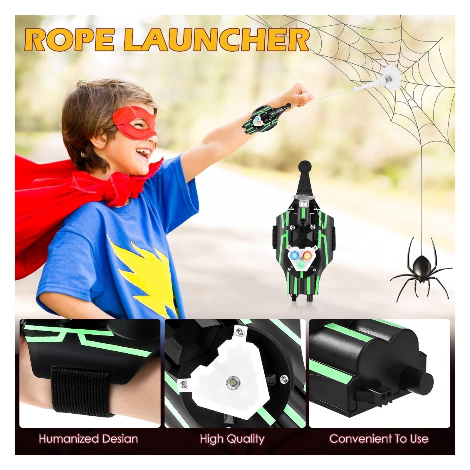 Lanciatore di ragnatele, Spara ragnatele con luce, giocattolo a corda for lanciare , giocattoli educativi divertenti for giochi di ruolo e cosplay for ragazzi ragazze
