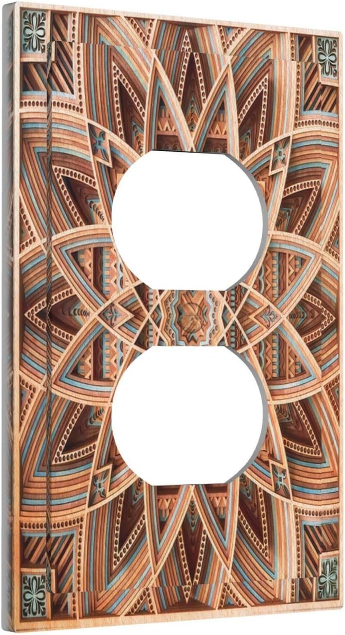 Decorative Outlet Covers Bohomian Mandala Wood Texture Vintage Floral 1 Gang Duplex Light Switch Cover Plate Wall Plates for Electrical Outlets Electrical Switchplate Face Plate