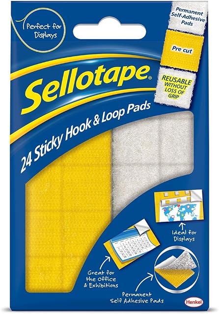 Sellotape 1445176 Sticky Hook and Loop Sets, 20 x 20 mm Ref 4542 - Pack of 24