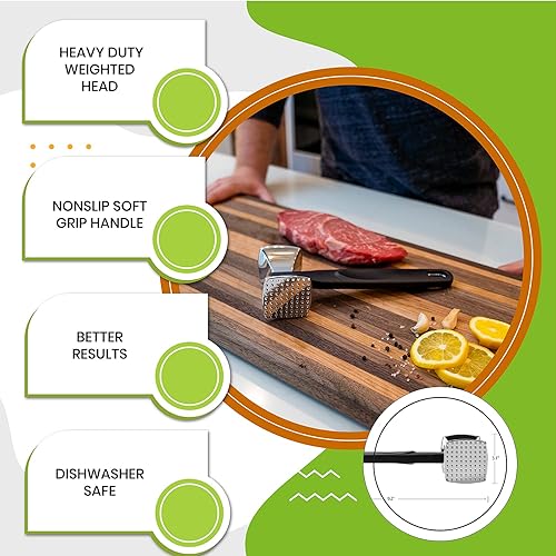 Miniatura 3 de Spring Chef Ablandador de carne de doble cara y raspador de banco de acero inoxidable con raspador de tazón de bono - Paquete de 2 productos - Negro