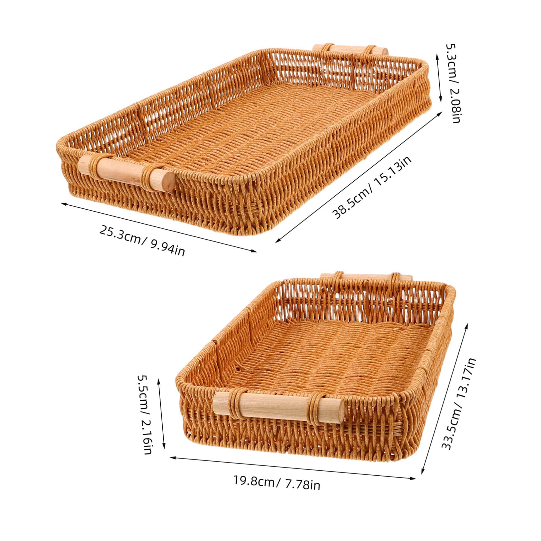 NOLITOY 2 Piezas Cestas de Pan Tejidas Mano con Asas de Madera Bandejas Rectangulares de Ratán Sintético para Servir y Almacenar Organizador Artesanal para Cocina y Comedor
