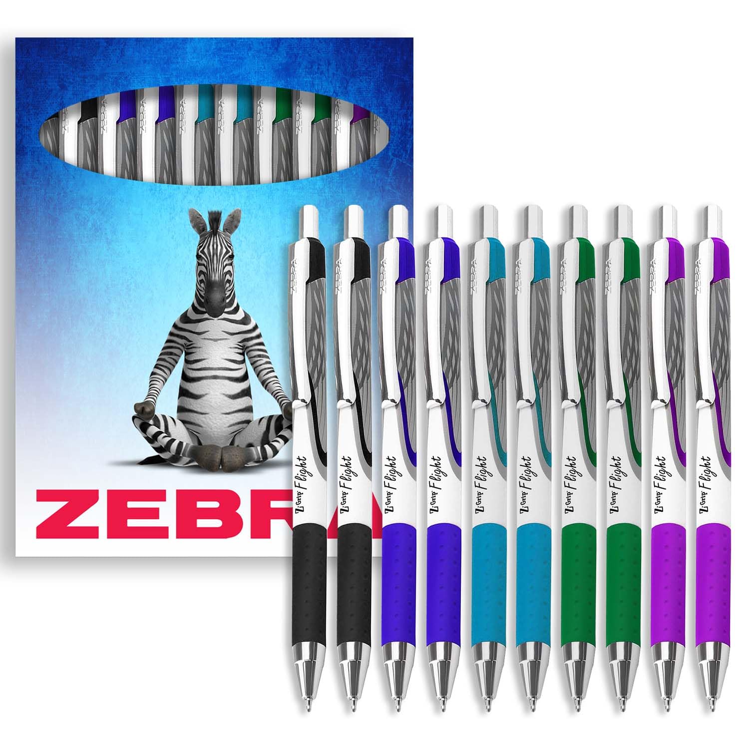 Penna A Sfera Zebra Z-Grip Flight Confezione Da 6 - Punta 1,2 Mm, Colori Assortiti, Con Clip E Fusto In Gomma
