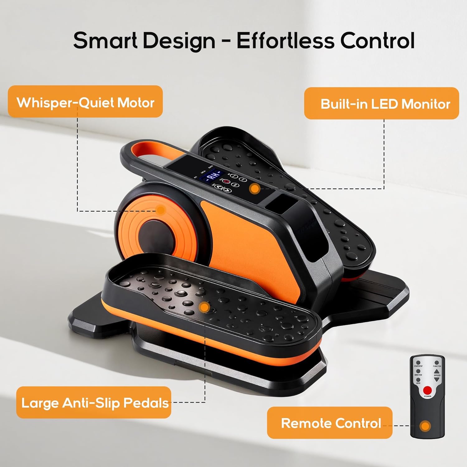 Under Desk Elliptical Machine with-Remote Control 15"D x 15"W x 8.2"H Orange