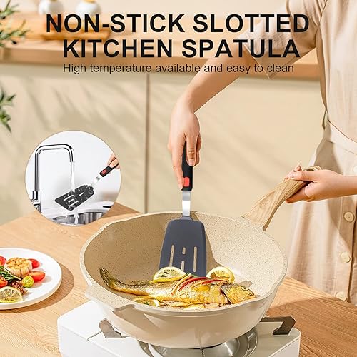 Miniatura 3 de Juego de 4 espátulas de silicona flexible y pinzas para alimentos de cocina con puntas de silicona, resistente al calor de 600 F, ideal para voltear