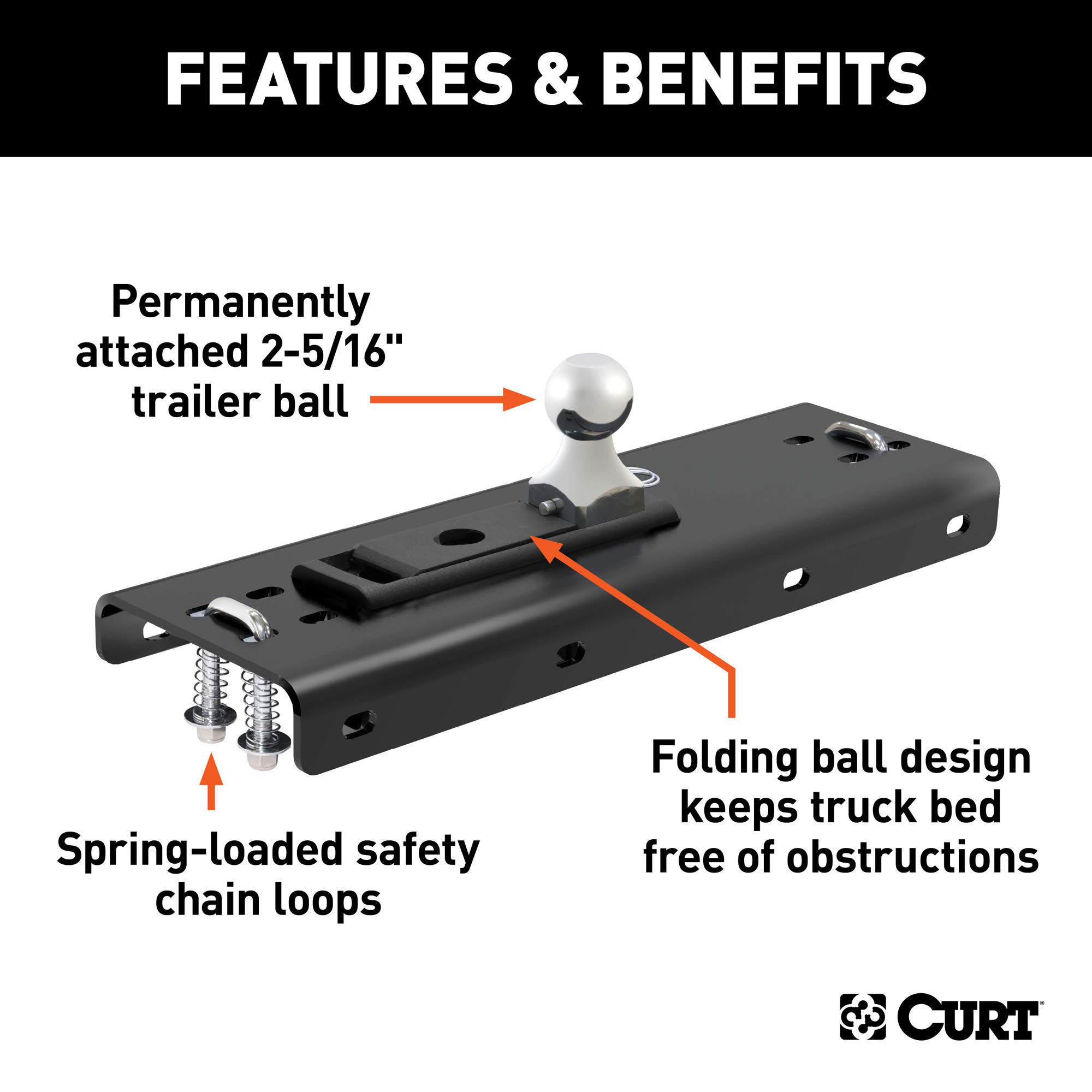 CURT 61052 オーバーベッド折りたたみボールグースネックヒッチ 30