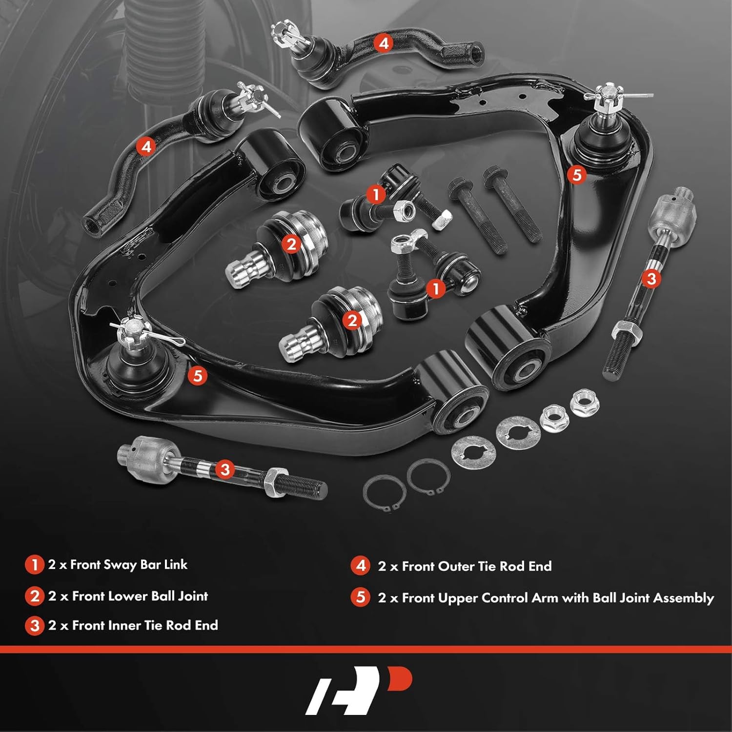 A-Premium Set of 10, Front Upper Control Arm, Sway Bar Link, Lower Ball Joint, Inner & Outer Tie Rod End, Compatible with Nissan Frontier 2005-2019, Pathfinder 2005-2012, Xterra 2005-2015